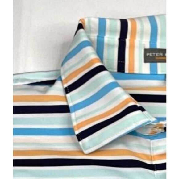 Peter Millar Polo Shirt Mens XL Blue Orange Stripes Golf Course Wicking … - Picture 1 of 8
